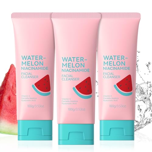Watermelon Niacinamide Face Wash, Foaming Facial Cleanser for All Skin, Face Wash for Women, Teens Girls, Gentle, Soften, Oil Control, Glow, Even Skin Tone, 3.53 Fl Oz/pcs (Pack of 3)