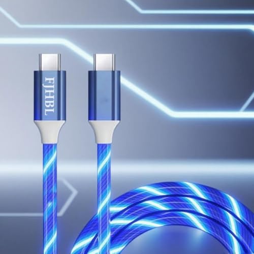 Image of USB Type C to Type C PD Fast Charging Cable Phone Charger High Data Speed Visible Light Up Blue Current Flowing for All USB C Device-39Inches Blue.