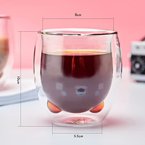 Süße Katzentassen, 250 ml Doppelwandige Glasbecher, Kaffeegläser, transparentes Glas, Milchbecher, Geschenk für Weihnachten, Thanksgiving, Valentinstag und Büro