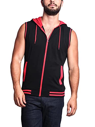Men's Lightweight Athletic Casual Sleeveless Contrast Zipper Hoodie