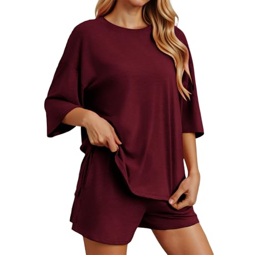 Ensemble été femme short et t-shirt rouge taille XXL pour le sport décontracté