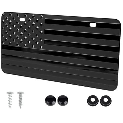 American Flag License Plate Frame 6 x 12 Aluminum Metal Thick License Plate Frame Durable 3D Embossed Car Tag Plates for Most Cars RVs Trucks