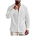 DASAYO Men Linen Shirt Linen Henley Shirts for Men Spring Casual Long Sleeve Button Down Dress Shirt Loose Fit Fashion Beach Vacation Clothes White M