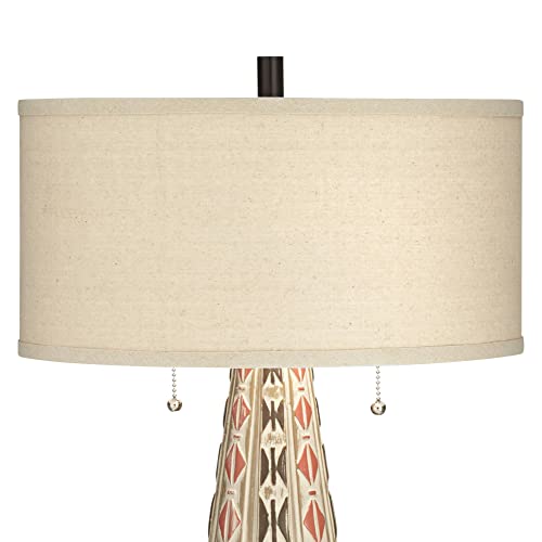 John Timberland Ignacio Southwest Style Table Lamps 24.5" High Set Of 2 With Usb Charging Port Tapering Column Oatmeal Fabric Drum Shade For Living Room Bedroom House Bedside Nightstand Home #TOP6