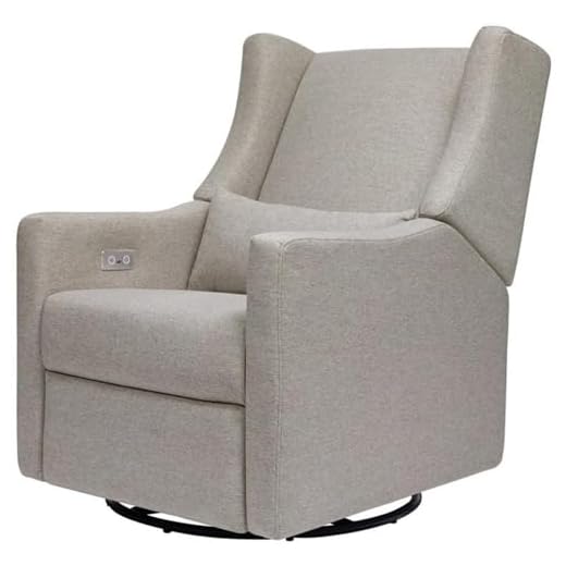 Babyletto Kiwi Electronic Power Recliner and Swivel Glider with USB Port in Performance Grey Eco-Weave, Water Repellent & Stain Resistant, Greenguard Gold and CertiPUR-US Certified