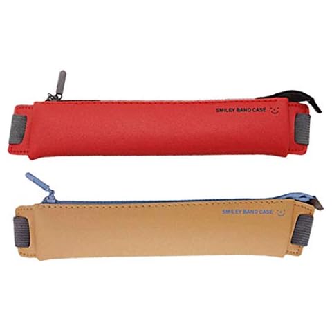 LUFOX 2-Pack PU Leather Pen Pencil Pocket Case Sleeve Holder Pouch with Elastic Band for Book Notebook Bible (Red and Yellow) Cover