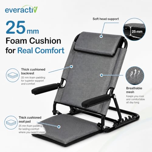 Image of Everactiv Adjustable Bed Back Support with Armrest, Foldable 6 Position Bed Rest Chair for Elderly, Reading, Resting & Recovery