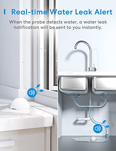 Meross Smart Water Sensor Alarm 3 Pack, WiFi Water Leak Detector Support Apple HomeKit, SmartThings, IP67 Waterproof with App Alerts, Alarm, 100M Range for Home Basement Kitchen (Meross Hub Included) - Thumbnail 2