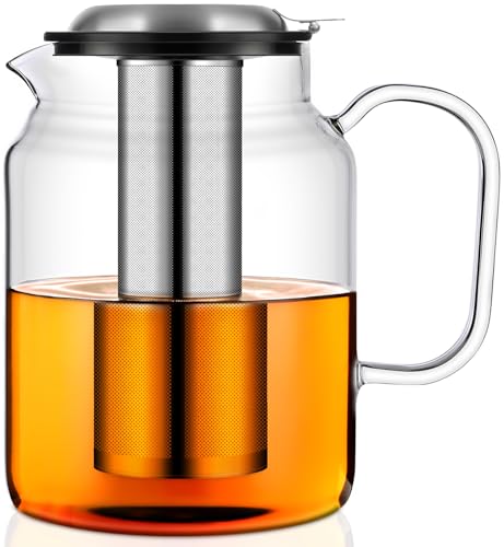 Aquach 85oz Glass Teapot with Stainless Steel Removable Infuser, Stovetop