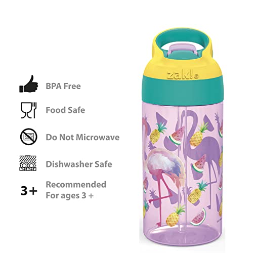 Zak Designs 16Oz Riverside Desert Life Kids Water Bottle With Straw And Built In Carrying Loop Made Of Durable Plastic, Leak-Proof Design For Travel, Cactus-Flamingo Pineapple, 2Pk Set #TOP4