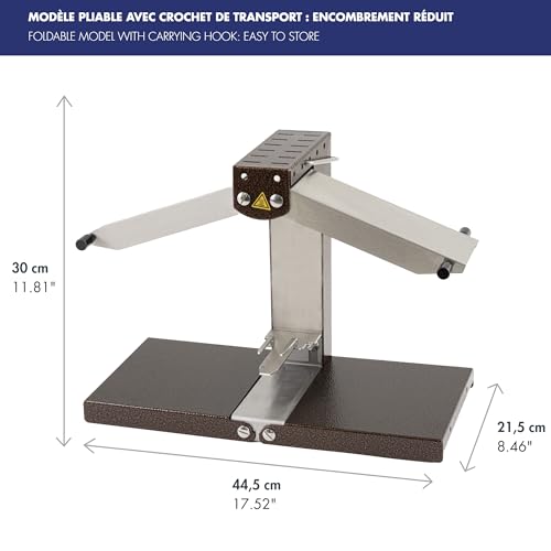 BRON COUCKE - Commercial Raclette Cheese Melter "Brézière" Basalte- Traditional French Raclette – 4-Person - Adjustable Heating Rods - Foldable - Safety Switch - EU Cord - 220V