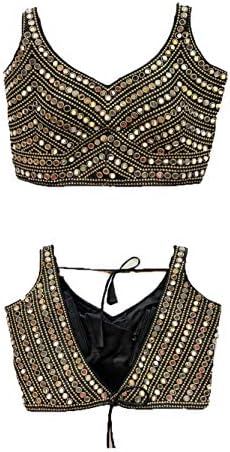 Vihu Fashion Women's Multicolor Phantom Silk Sequin Sleeves Saree Blouse (Half Sleeves Included)