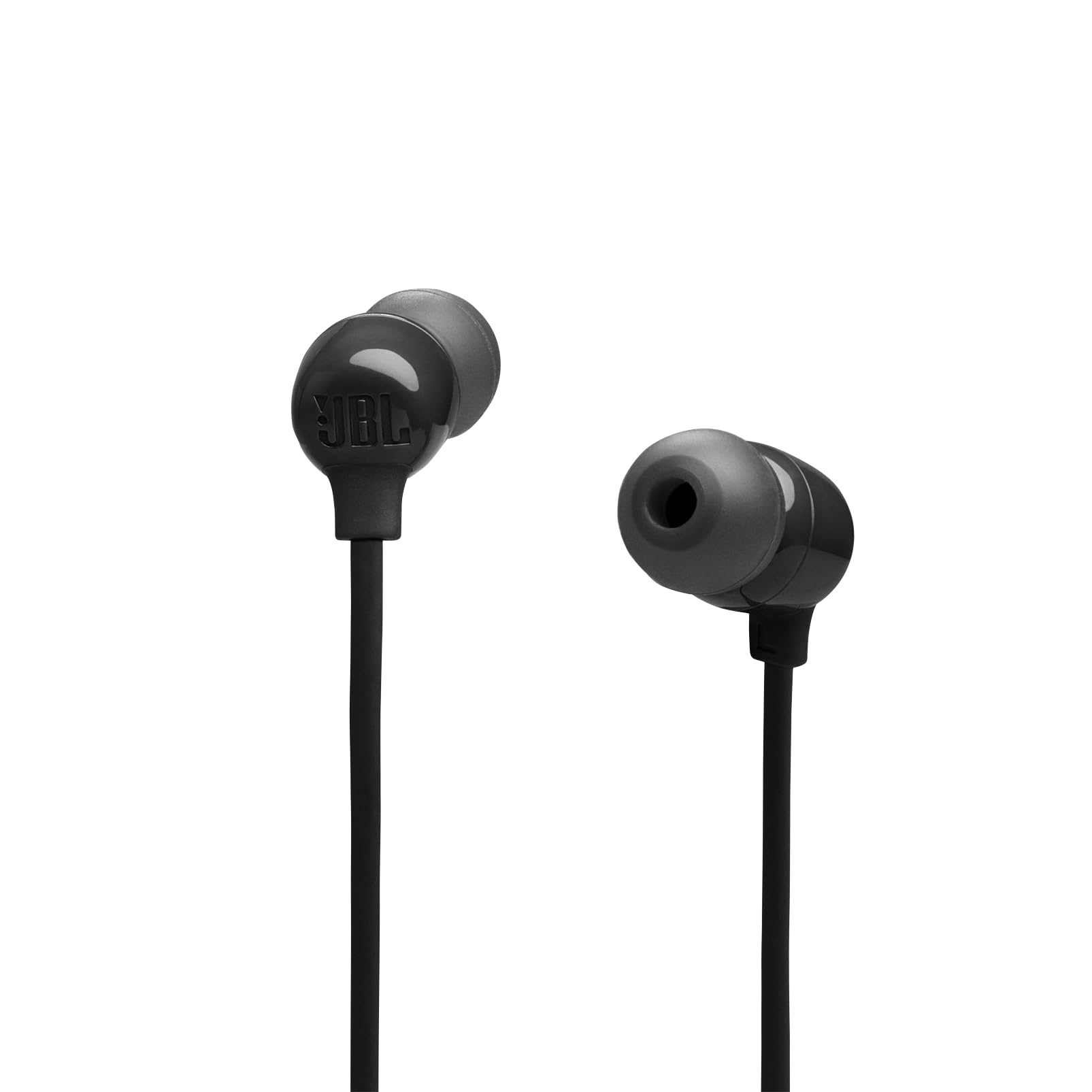 JBL Tune 135BT bezprzewodowe słuchawki douszne Bluetooth z mikrofonem z 3 przyciskami, pilotem zdalnego sterowania i płaskim przewodem, czarne