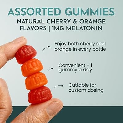 Maxi Health 1mg Melatonin Gummies Kids Melatonin Chewables with Natural Cherry & Orange Flavor Adult and Baby Sleep Help Supplement to Support Restful Nights (60 Count)