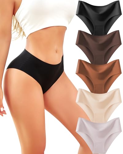 ALL OF SHE 5 Pack di Mutande Senza Cuciture Donne a Vita Media scivolamenti Morbidi Mutandine Senza Cuciture Biancheria Intima Donne Multipack XS-XL