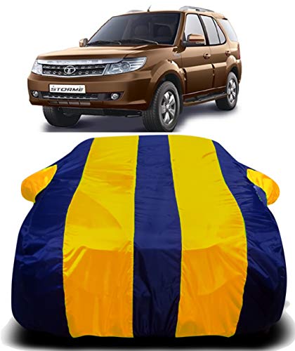 Image of Waterproof Car Cover with Ultra Surface Body Protection (Yellow Stripes) (Tata Safari Storme)
