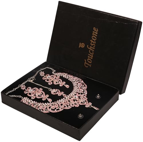 Touchstone Indian Necklace Set with Mangtika for Women, Pink, White Tone by Touchstone - Used condition - Image 3