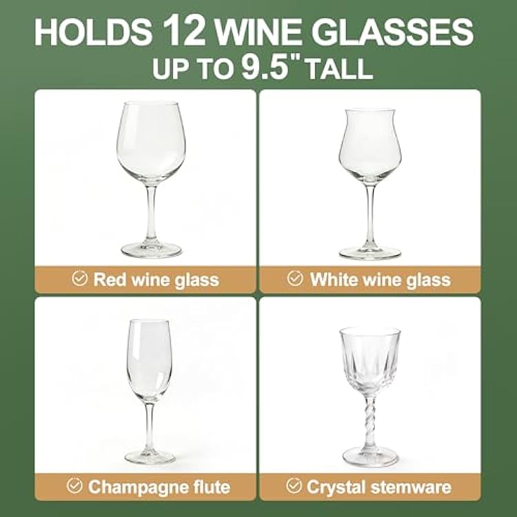 LotFancy Stemware Storage Containers, 2-Pack, Deluxe Quilted Storage Case with Dividers for 24 - Wine Glasses, Champagne Flutes, Glassware, Drinkware Storage Box Chest, 15.5x12.5x 10, Gray