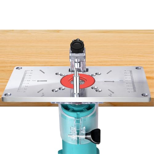 Nicear Aluminium-Holzbearbeitungs-DIY-Frästisch-Einlegeplatte und Ring, Elektrowerkzeug-Zubehör mit 4 Ringen für Holzbearbeitungsbänke, Flip-Spanplatte, 235 mm x 120 mm x 8 mm (rot)