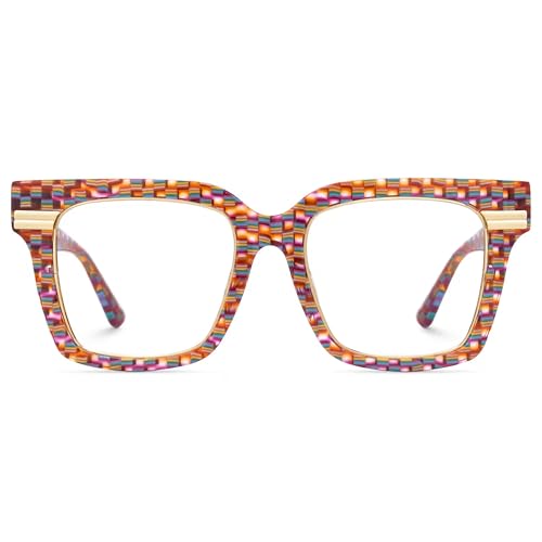 Image of Zeelool Glasses Frame for Women, Oversized Square Personality Fit Glasses Acetate Eyeglasses with Non-prescription Clear Lenses Taylor ZJGX799757-04