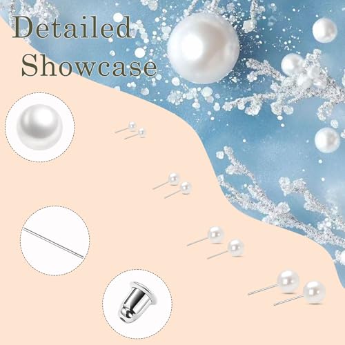 12 Pairs of Pearl Stud Earrings for Women, Hypoallergenic, 4 Different Sizes, A Beautiful Stud Earrings Set Suitable for Wearing Multiple Ear Piercings, by YSFTYIYI - Used condition - Image 2