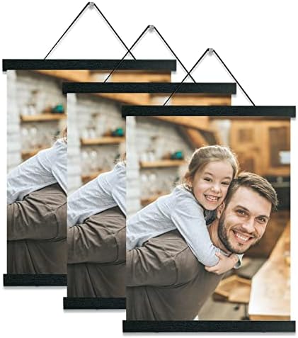 Magnetic Poster Hanger Frame black 3 pack, 12x18 12x16 12x20 Poster Frame Wooden Magnetic Hanging Kit for Walls Map Canvas Artwork