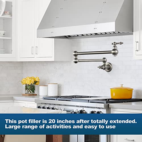 Brushed Nickel Pot Filler Faucet Over Stove, Iviga Wall Mount Kitchen Faucet, Brass Folding Faucet With Double Joint Swing Arm #TOP2
