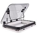RV Roof Window, Caravan Skylight Trailer Roof Window Hatch with LED Light, RV Roof Vent Kit with White Net and Sunshade, 70° Opening Angle Clamping Installation Hole Size 27.6x19.7in/700x500mm