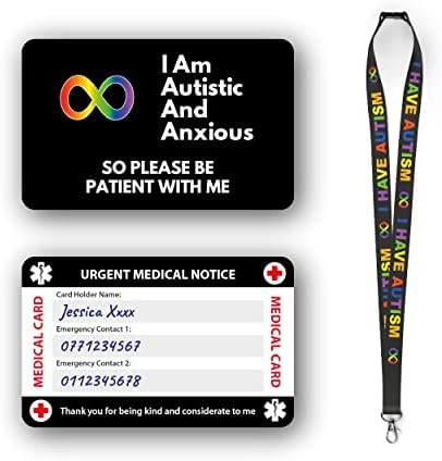 Autism Awareness Medical Card, Autism Card with Writable Panel and Patterned Lanyard, Autism Emergency Contact Card. (Autism Card & Autism Lanyard)