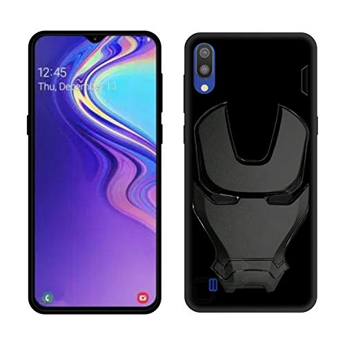 Image of COVERLY Official 3D Touch Feel Trending Real Hero Avenger Logo Mask Soft Rugged Grip Iron Man Super Power Cartoon Movie Silicone Matte Strong Back Cover for Samsung Galaxy A10 (2019) - Black