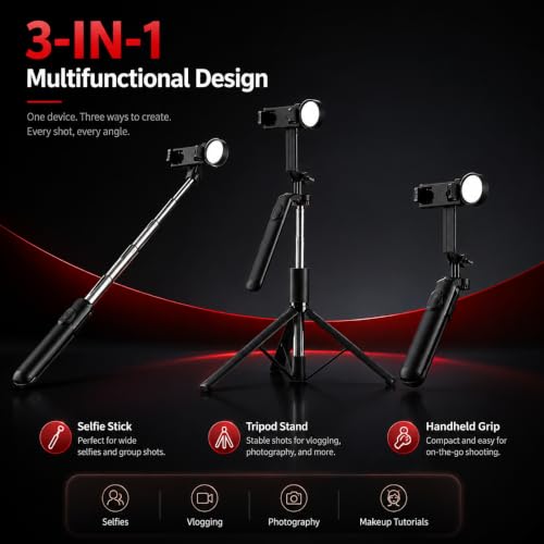 Image of Selfie Stick Tripod 67cm with Bluetooth Remote & Fill Light (7 feet)