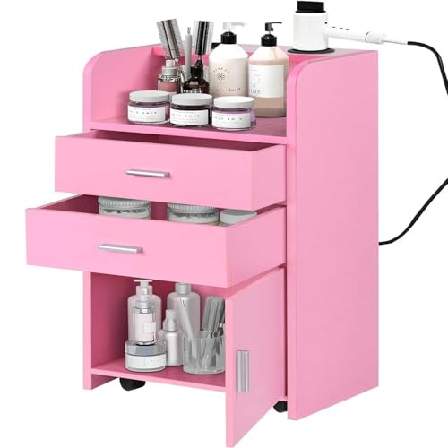 4ever2buy Salon Station for Hair Stylist, Pink Beauty Barber Station, Salon Trolley Cart with Wheels, Mobile Organizer for Salon, Spa, Barbershop, Nail & Beauty Tools, Pink