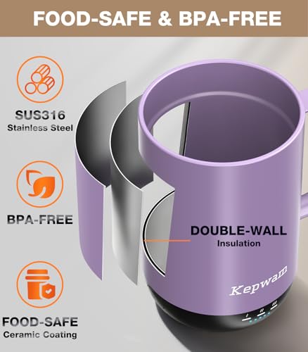 Image of Kepwam Self-Heating Coffee Mug T1, 16oz Rechargeable Heated Coffee Mug, Smart Coffee Warmer Mug with App-Controlled,Advanced Temperature-Controlled Heating Coffee Gifts for Women Men Coffee Lover