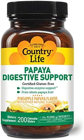 Country Life, Papaya Digestive Support, Daily Enzymes to Promote Digestive Health and Nutrient Absorption, 200 ct