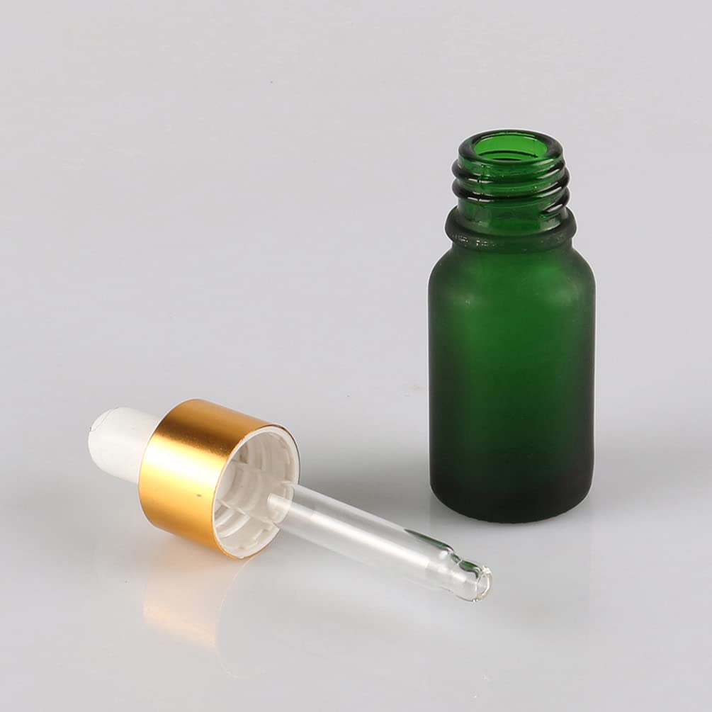 24 Pieza 10ml Verde mate Botellas de Cristal con Pipeta, 10 ml Frasco Cuentagotas Cristal con Tapón de Rosca Oro, Botella de Vidrio con Cuentagotas para Aceite Esencial Aromaterapia