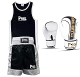 Prime Sports Kids Boxing 5-12 Years Uniform Top & Shorts Black-White Junior Boxing Set Gloves (1006)