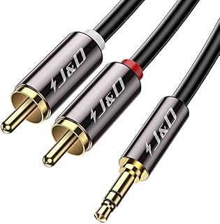 J&D RCA Audio Cable, 3.5mm Male to 2 RCA Phono Male Stereo Audio Adapter Aux Cable Gold-Plated Copper Shell Heavy Duty, 0.3 Meter