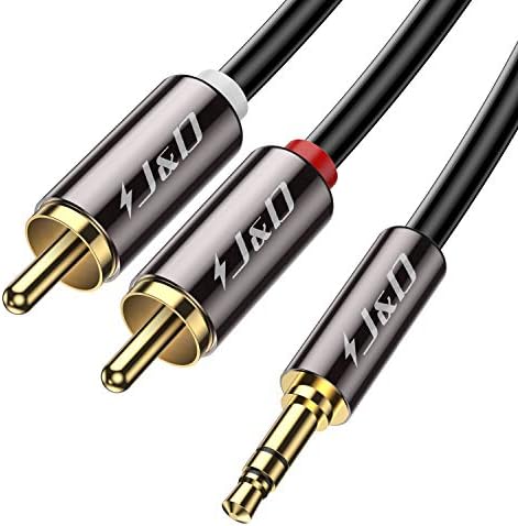 J&D RCA Audio Cable, 3.5mm Male to 2 RCA Phono Male Stereo Audio Adapter Aux Cable Gold-Plated Copper Shell Heavy Duty, 0.9 Meter