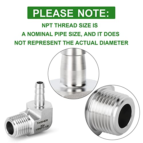Taisher 1Pcs 304 Stainless Steel 90 Degree Elbow Hose Barb Fittings 1/8" Barb X 1/8" Npt Male For Fuel/Air/Lquid/Gas With 1Pcs Hose Clamp #TOP3