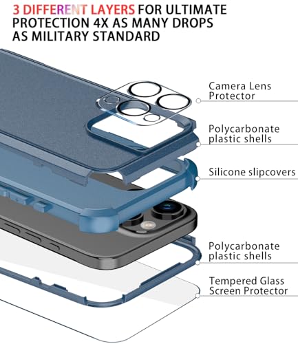 Image of Diverbox for iPhone 16 Pro Case [Shockproof] [Dropproof] [Tempered Glass Screen Protector + Camera Protectors] Heavy Duty Protection Phone Case Cover for Apple iPhone 16 Pro (Blue)