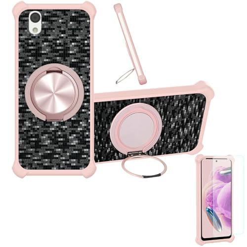 �Ή� Sharp Aquos Sense Basic �P�[�X Phone Case [1�� 9H+�d�x���� �K���X�t�B����][360°��]���X�^���h�A�}�O�l�b�g��]CX-14-FEN