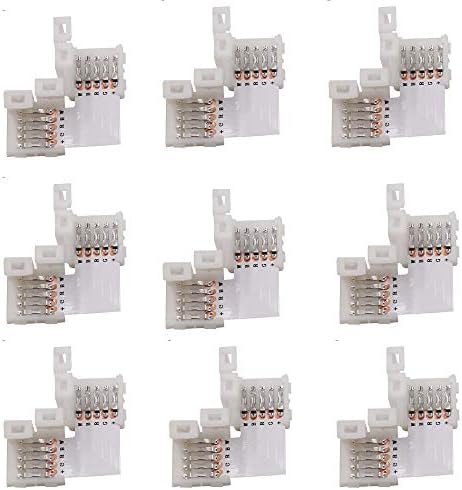 LINGLING 15 Pcs 5 Pin Connector L Shape RGBW LED Strip Light for 12 mm Wide 5050 and 3528 LED Indoor String Lights Extending Connection