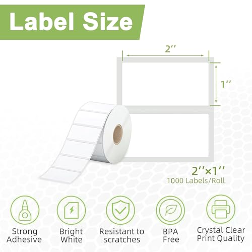 Image of GLUN Direct Thermal Barcode Label 400 Labels in 1 Roll, Size 50x25 mm, Direct Thermal White Self Adhesive Sticker for Labelling & Barcoding