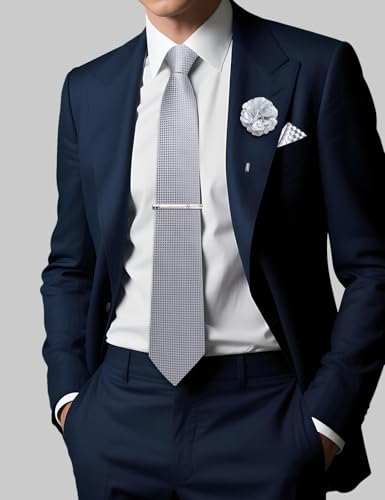 Image of DiBanGu Silk Pre-tied Ties for Men Formal Adjustable Necktie Set | 6PCS,Zipper Tie,Pocket Square,Cufflinks,Tie Clip & Lapel Pin,Wrinkle-Resistant,Premium Gift Box,Formal Business Wedding Party