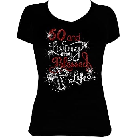 SparkleNation 60 and Living My Blessed Life Bling Rhinestone Birthday Shirt (Red, XX-Large) Cover