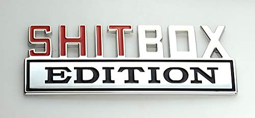 Image of 1Pc Big Size SHITBOX Edition Emblem 3D Badge Nameplate Decal Stickers Replacement for GMC Chevy Silverado 150 250 350 Car Truck (Chrome Red)