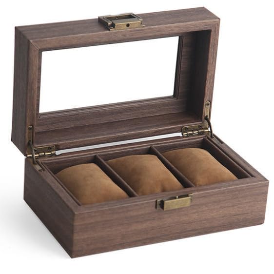 Boîte de montre en bois anti-poussière avec coussins en velours doux