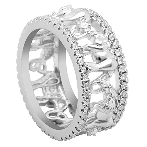 Nattaphol Pure Copper Antique Silver Color Lucky 3D Elephant Ring Romantic Zircon Ring for Man/Woman Jewelry (7)