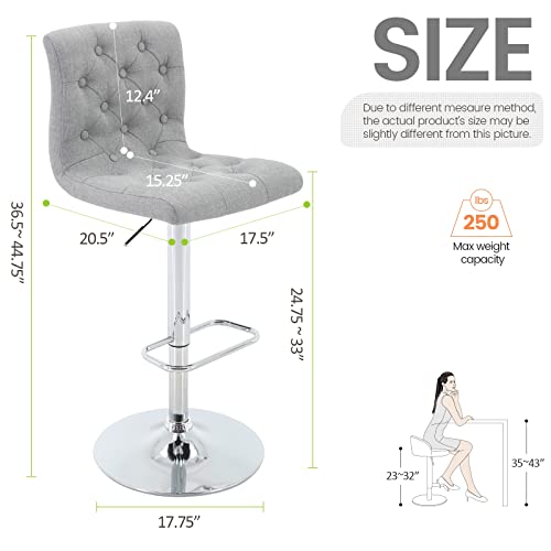 Brage Living Tufted Fabric Bar Stool, Adjustable Swivel Counter Height Barstool With Back, Upholstered Armless Airlift Bar Chair For Kitchen Dining Cafe (Light Grey) #TOP2