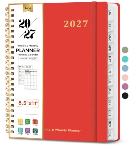 Taja 2027 Planner, 8.5" x 11" Hardcover Calendar Book, Jan 2027-Dec 2027
